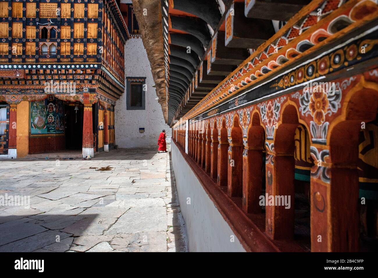 Intérieur du monastère bouddhiste Paro Dzong Rinpung Dzong Drukpa Kagyu Musée national et forteresse, Paro, Bhoutan Banque D'Images