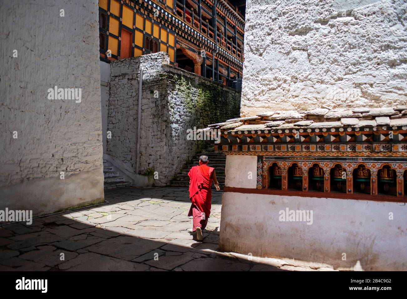 Intérieur du monastère bouddhiste Paro Dzong Rinpung Dzong Drukpa Kagyu Musée national et forteresse, Paro, Bhoutan Banque D'Images