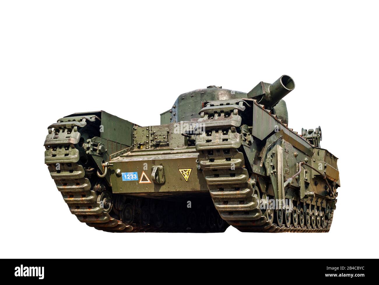 Deuxième Guerre mondiale Deux AVRE Churchill MK VIII char à Juno Beach, Groye-sur-Mer, Normandie, France sur fond blanc Banque D'Images