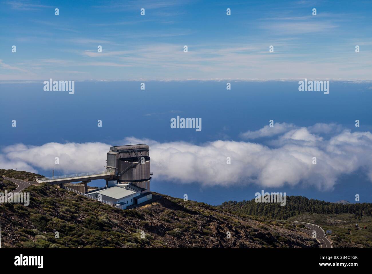 Espagne, Canaries, La Palma Island, parc national Caldera de Taburiente national park, Roque de los Muchachos Observatory, télescopes Banque D'Images