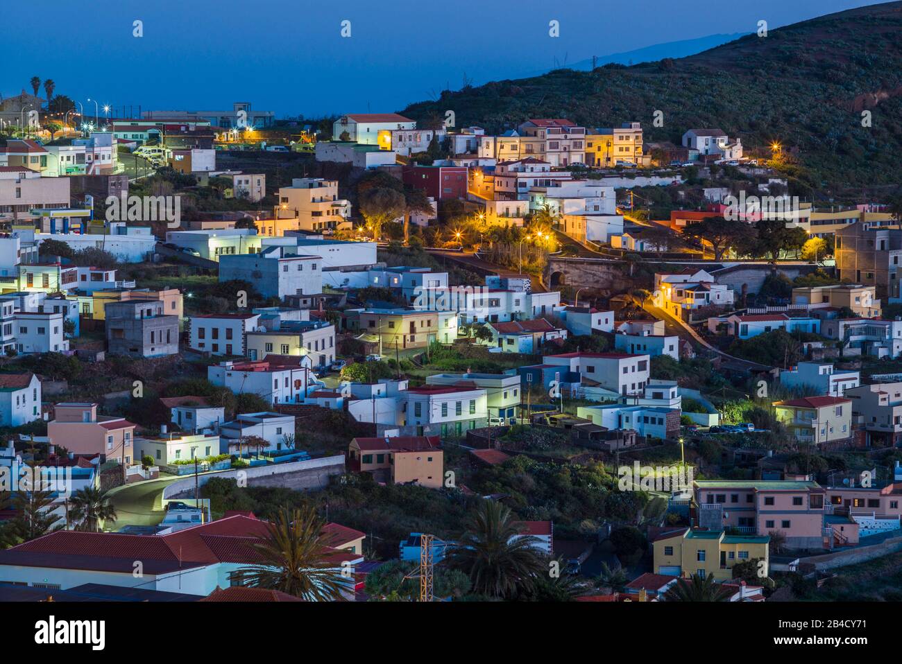 Espagne, Canaries, l'île de El Hierro, Valverde, capitale de l'île, élevée sur la ville, l'aube Banque D'Images