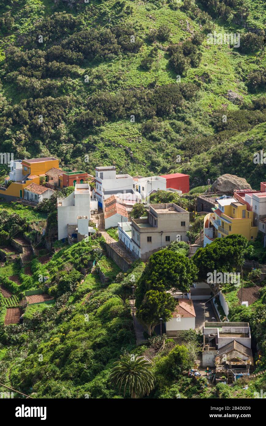 L'Espagne, Iles Canaries, Tenerife Island, au nord-est, Lomo de las Bodegas, augmentation de la vue sur le village Banque D'Images