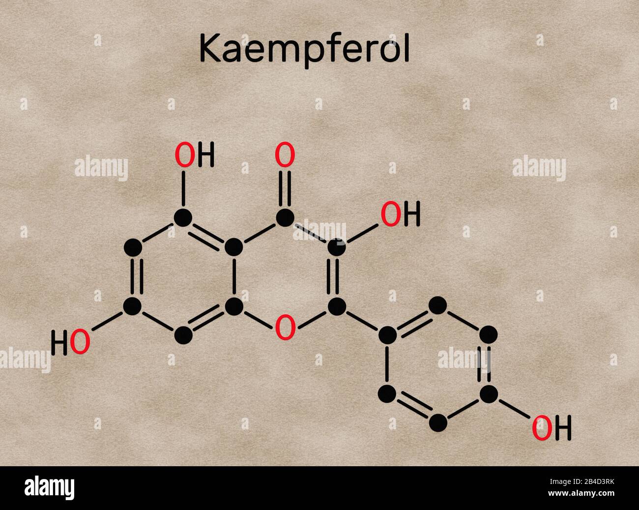 Kaempferol. Molécule C15H10O6. Il est antioxydant, flavonol naturel, type de flavonoïdes. Formule chimique du squelette . Illustration Banque D'Images