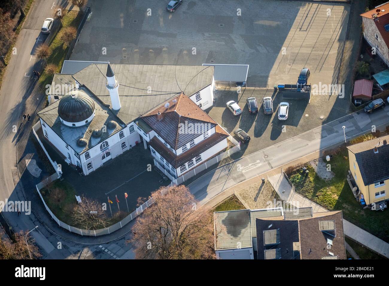 Vue Aérienne, Mosquée Fatih, Fatih Camii , Werl, Soester Börde, Rhénanie-Du-Nord-Westphalie, Allemagne Banque D'Images