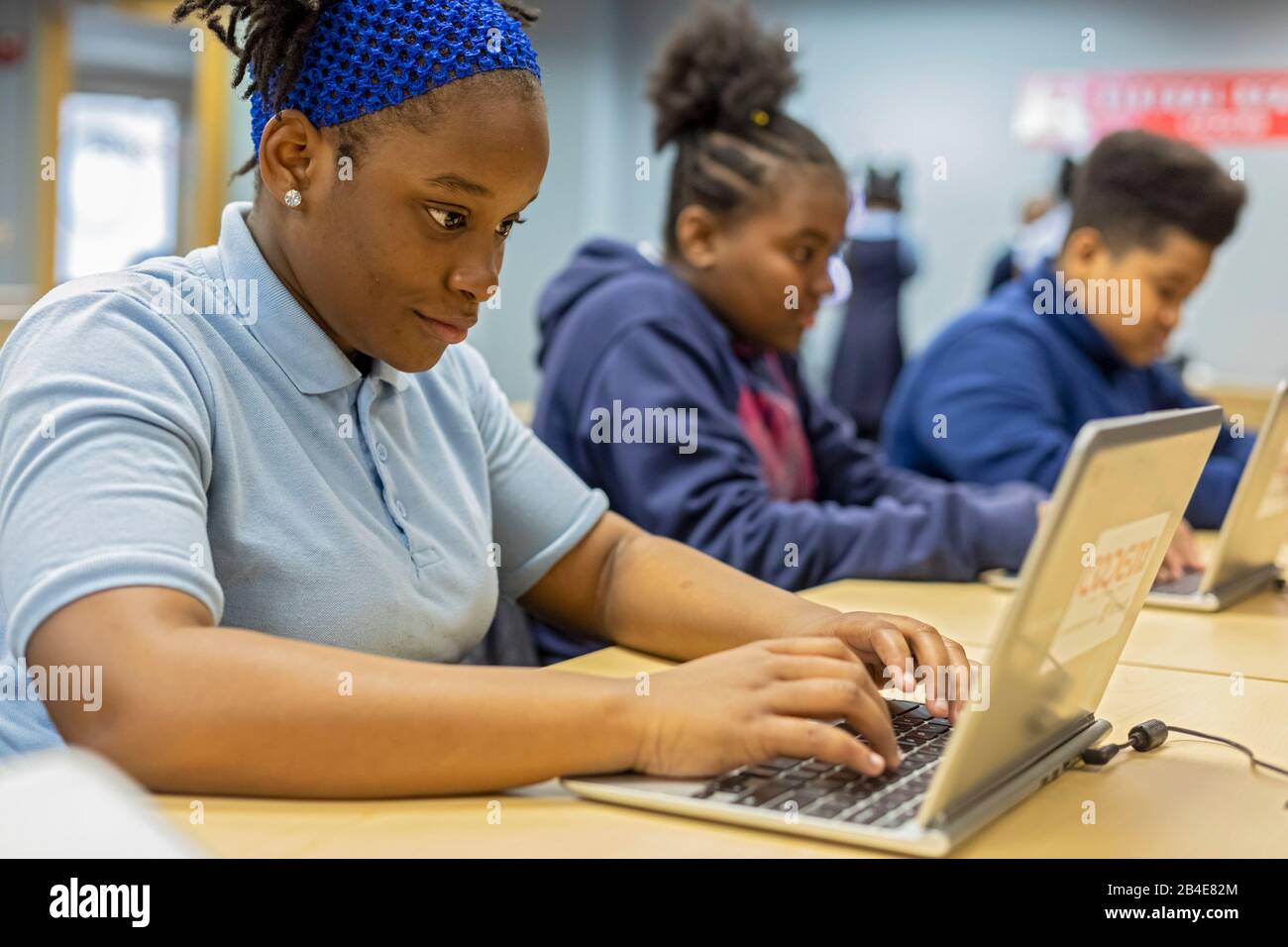 Detroit, Michigan - Code313, un programme à but non lucratif pour les jeunes de Detroit âgés de 7 à 17 ans, offre des ateliers gratuits sur le codage informatique et d'autres sous-j basés sur la technologie Banque D'Images