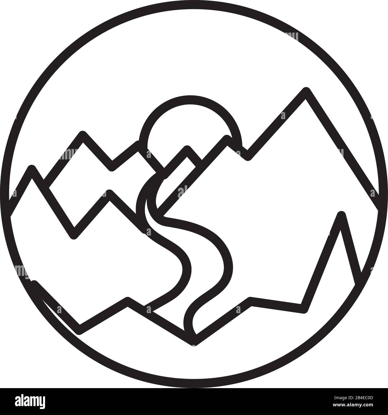 paysage scène avec montagnes et icône de style de ligne de rivière Illustration de Vecteur