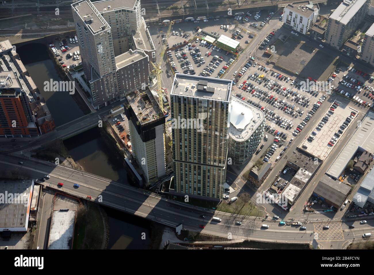 Vue aérienne de l'Anaconda Cut, complexe appartement/appartement, Manchester, Royaume-Uni Banque D'Images