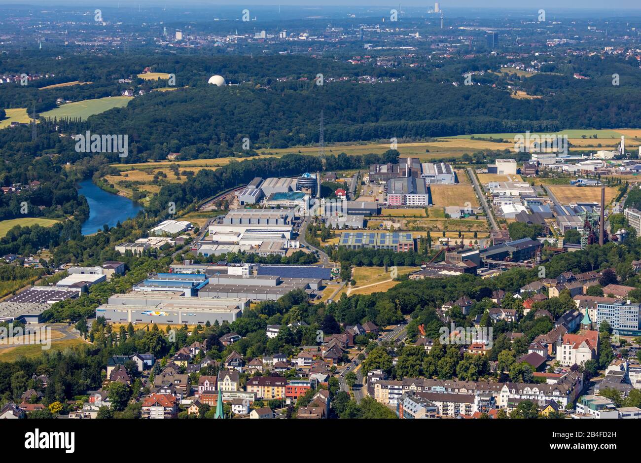 Vue aérienne de la zone industrielle de Henrichshütte avec le LWL-Industriemuseum Henrichshütte Hattingen à Hattingen, Ruhrgebiet, Rhénanie-du-Nord-Westphalie, Allemagne, Banque D'Images