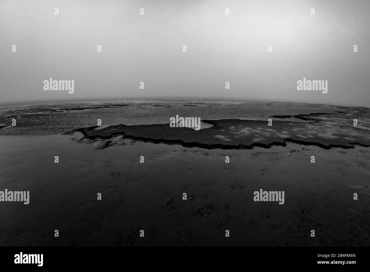 Le fond de la mer à marée basse dans la mer du Nord une journée de brume Banque D'Images