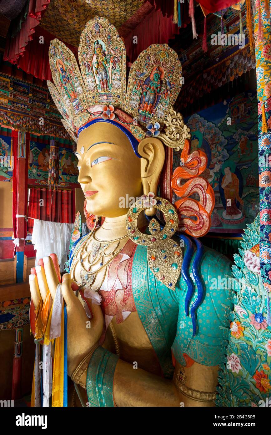 Statue de Bouddha, Maitreya, monastère de Tikse Yellowstone, Ladakh, jammu-et-Cachemire, Himalaya indien, Inde, Asie Banque D'Images