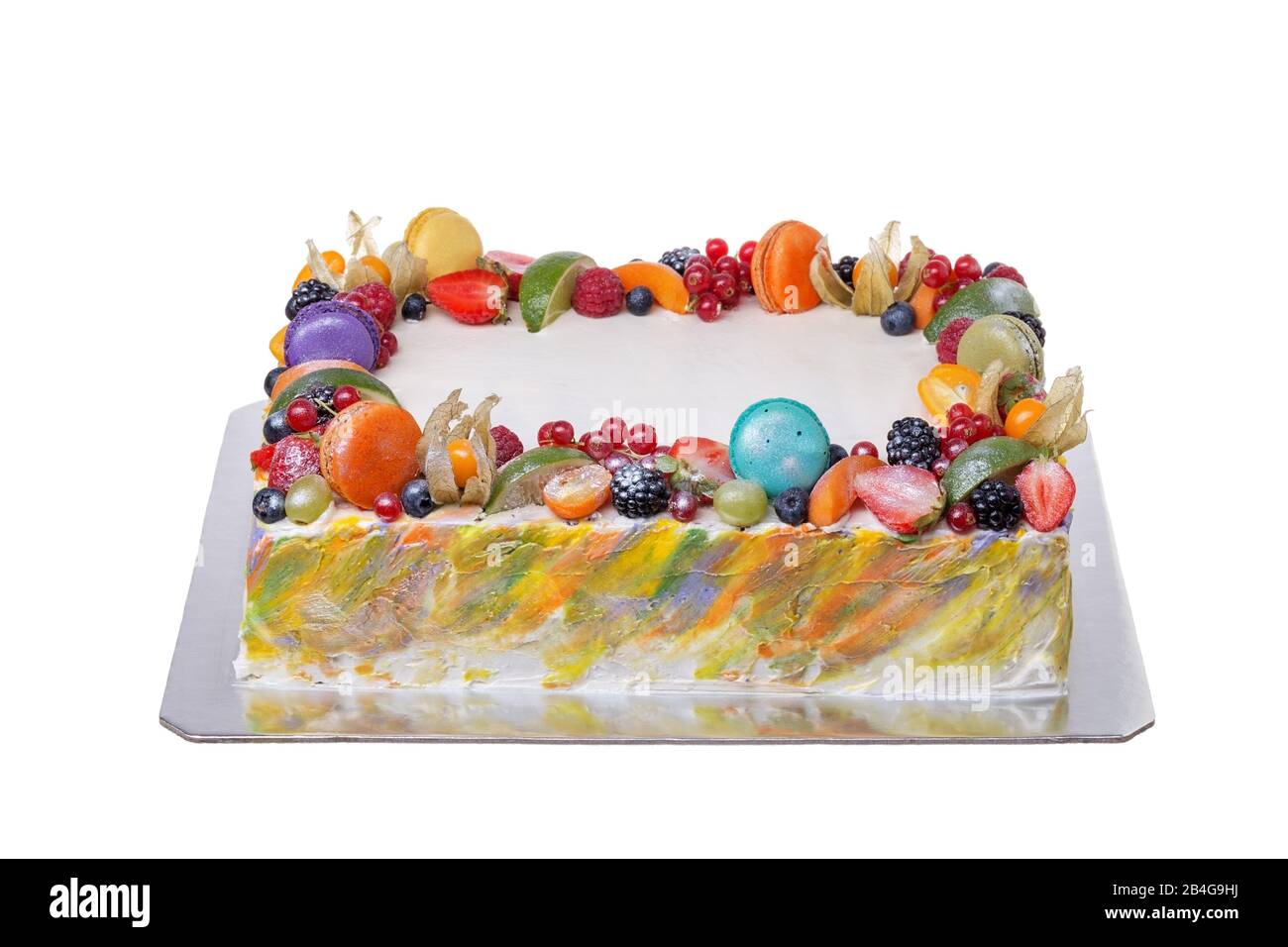 Gateau Aux Fruits Decoratif Carre Avec Guimauve Gros Plan Photo Stock Alamy