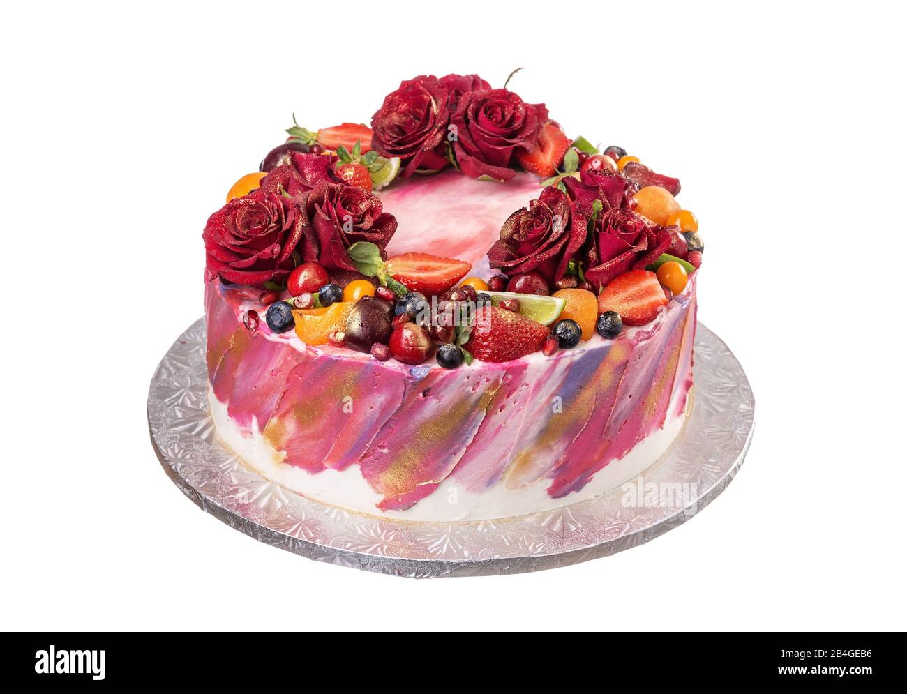 Delicieux Gateau Decore De Fleurs Et De Fruits Le Jour De L Anniversaire Photo Stock Alamy