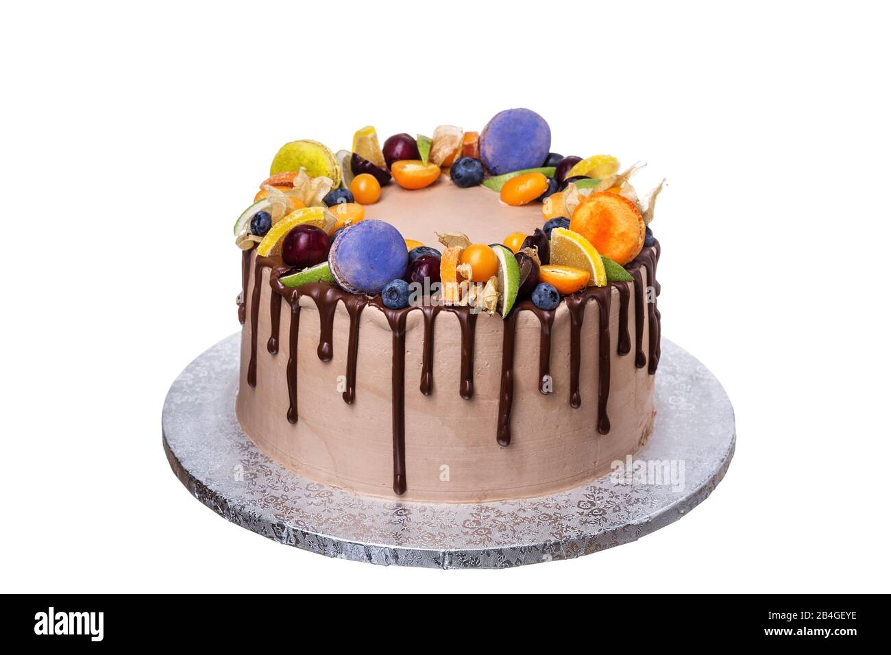 Un Magnifique Gateau D Anniversaire Aux Fruits Avec Guimauves Gros Plan Photo Stock Alamy