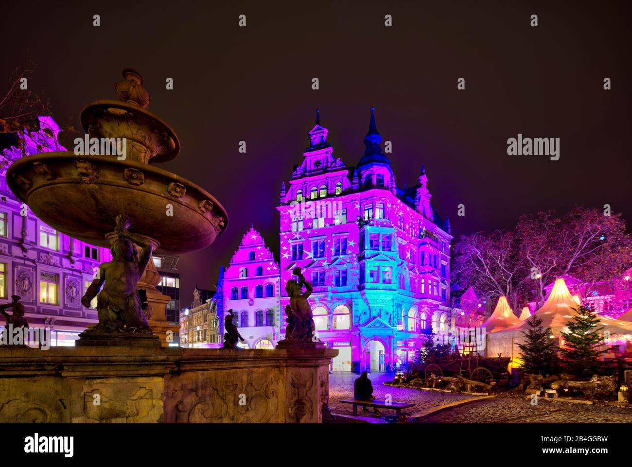 Kohlmarkt, Weihnachtsmarkt, Blaue Stunde, Nacht, Braunschweig, Niedersachsen, Deutschland, Europa Banque D'Images