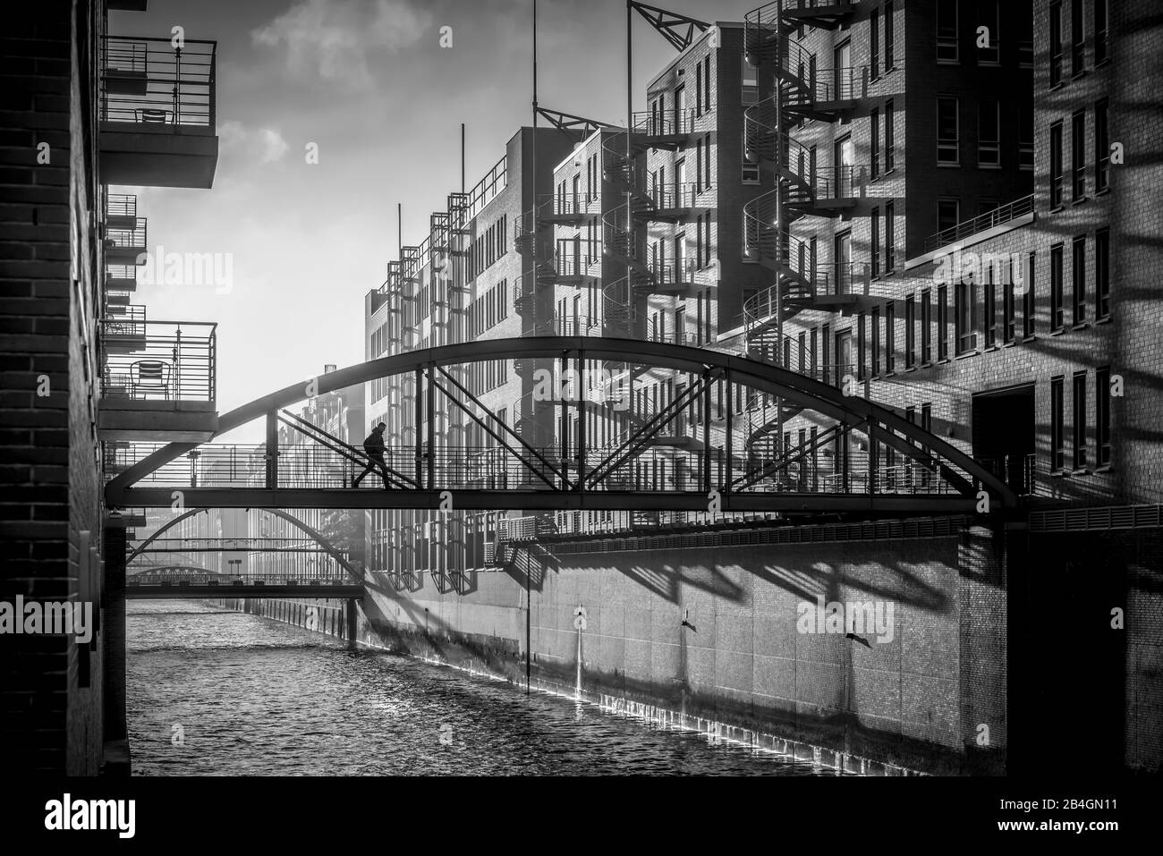 Deutschland, Hambourg, Elbe, Hafen, Speicherstadt, Hafencity, Nebel, Kehrwiedersteg Banque D'Images