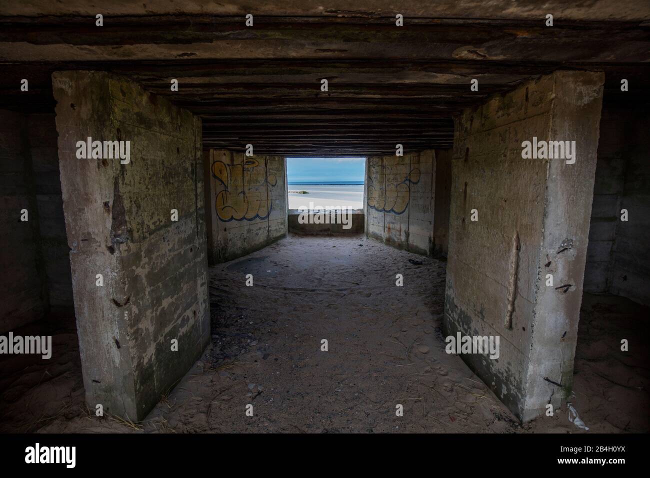 Normandie, bunker allemand, mur de l'Atlantique, marée basse, Banque D'Images