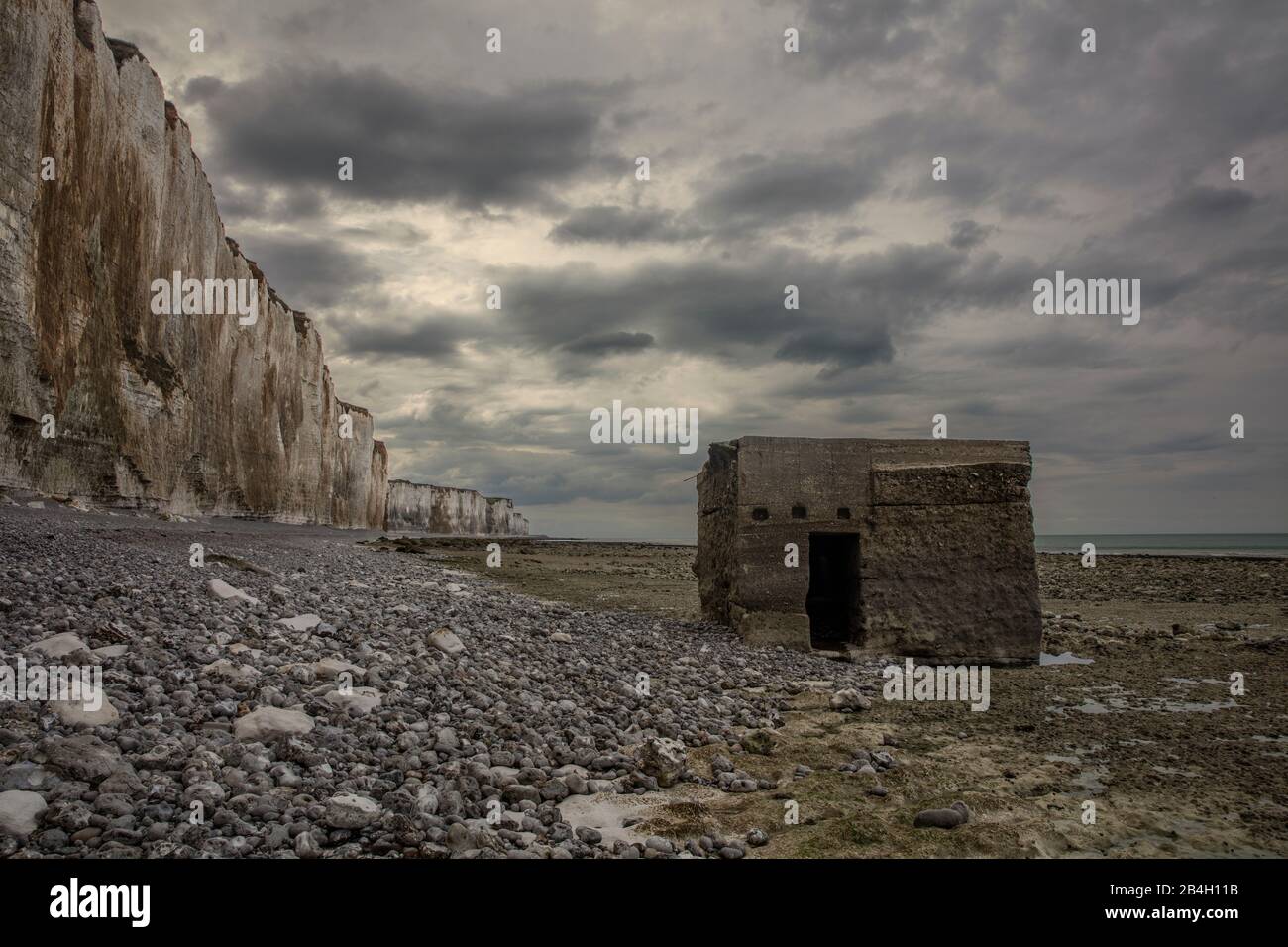 Normandie, côte alabaster, bunker allemand, ruine, mur de l'Atlantique, Banque D'Images