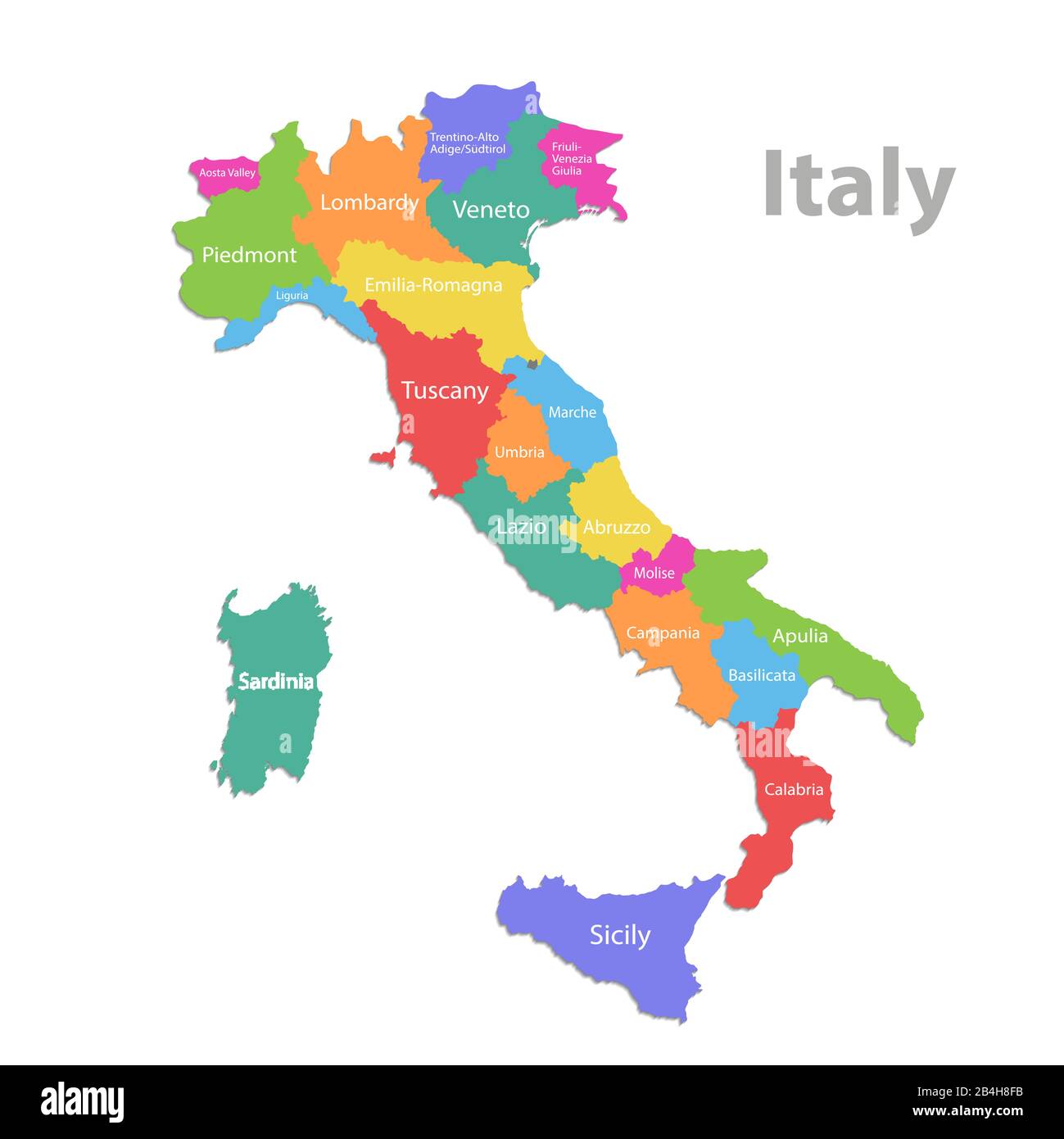 Italie map, division administrative avec noms, couleurs map isolée sur fond blanc vectoriel Illustration de Vecteur