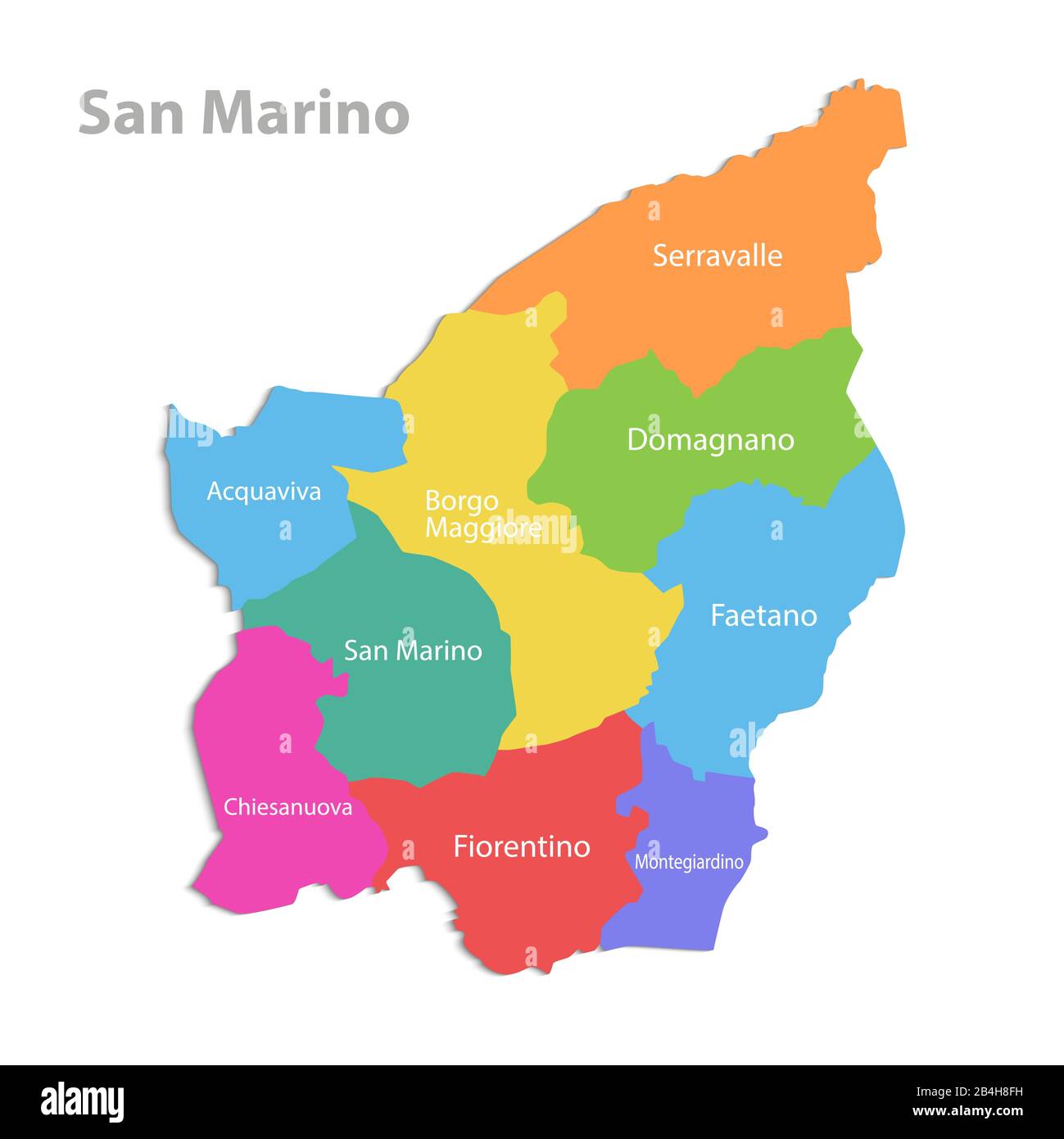 Carte Saint-Marin, division administrative, régions individuelles séparées avec noms, carte couleur isolée sur fond blanc vectoriel Illustration de Vecteur