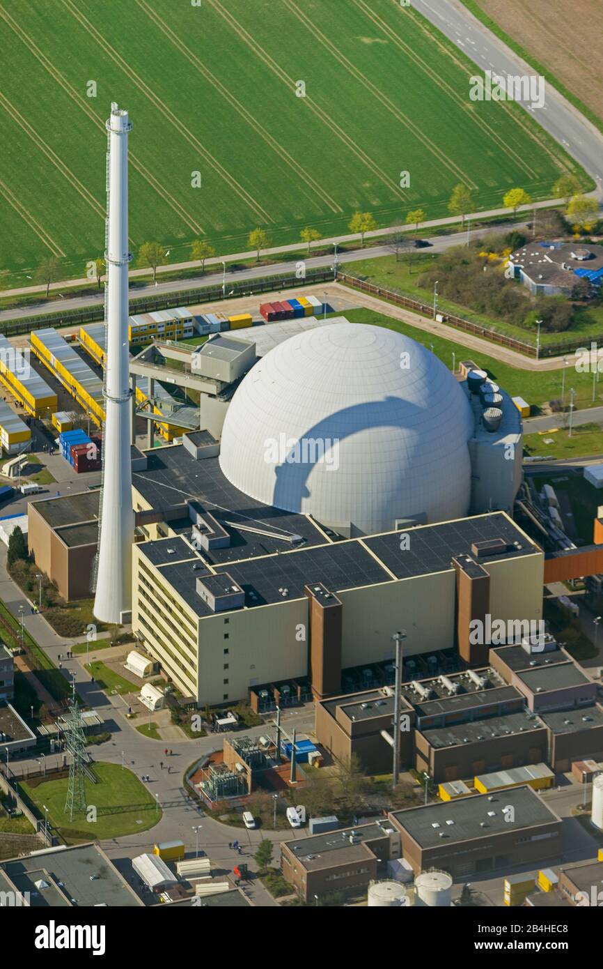 , Centrale nucléaire de Grohnde au fleuve Weser, 22.04.2013, vue aérienne, Allemagne, Basse-Saxe, Grohnde Banque D'Images