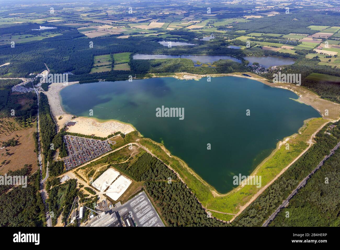 , lac Silbersee II près de Haltern, 04.08.2013, vue aérienne, Allemagne, Rhénanie-du-Nord-Westphalie, région de la Ruhr, Haltern am See Banque D'Images