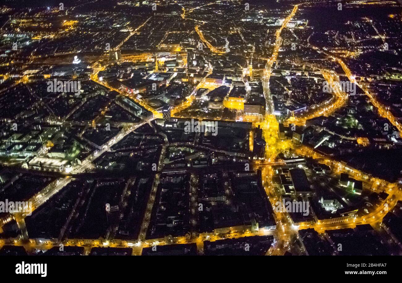, centre-ville de Dortmund la nuit, vue aérienne, Allemagne, Rhénanie-du-Nord-Westphalie, Ruhr Area, Dortmund Banque D'Images