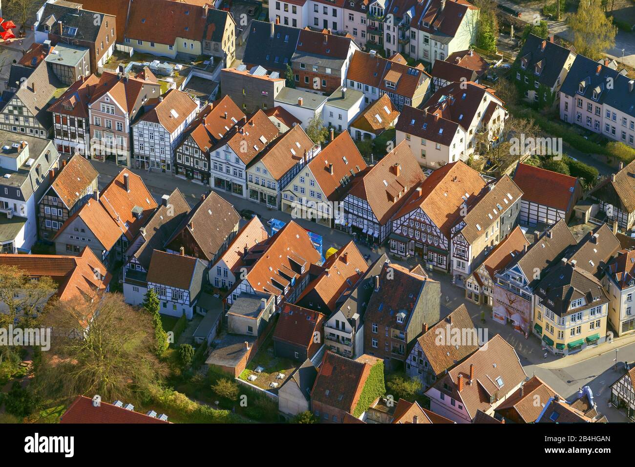 , vieille ville de Detmold avec maisons à colombages à la rue Krumme, 22.04.2013, vue aérienne, Allemagne, Rhénanie-du-Nord-Westphalie, Westphalie de l'est, Detmold Banque D'Images
