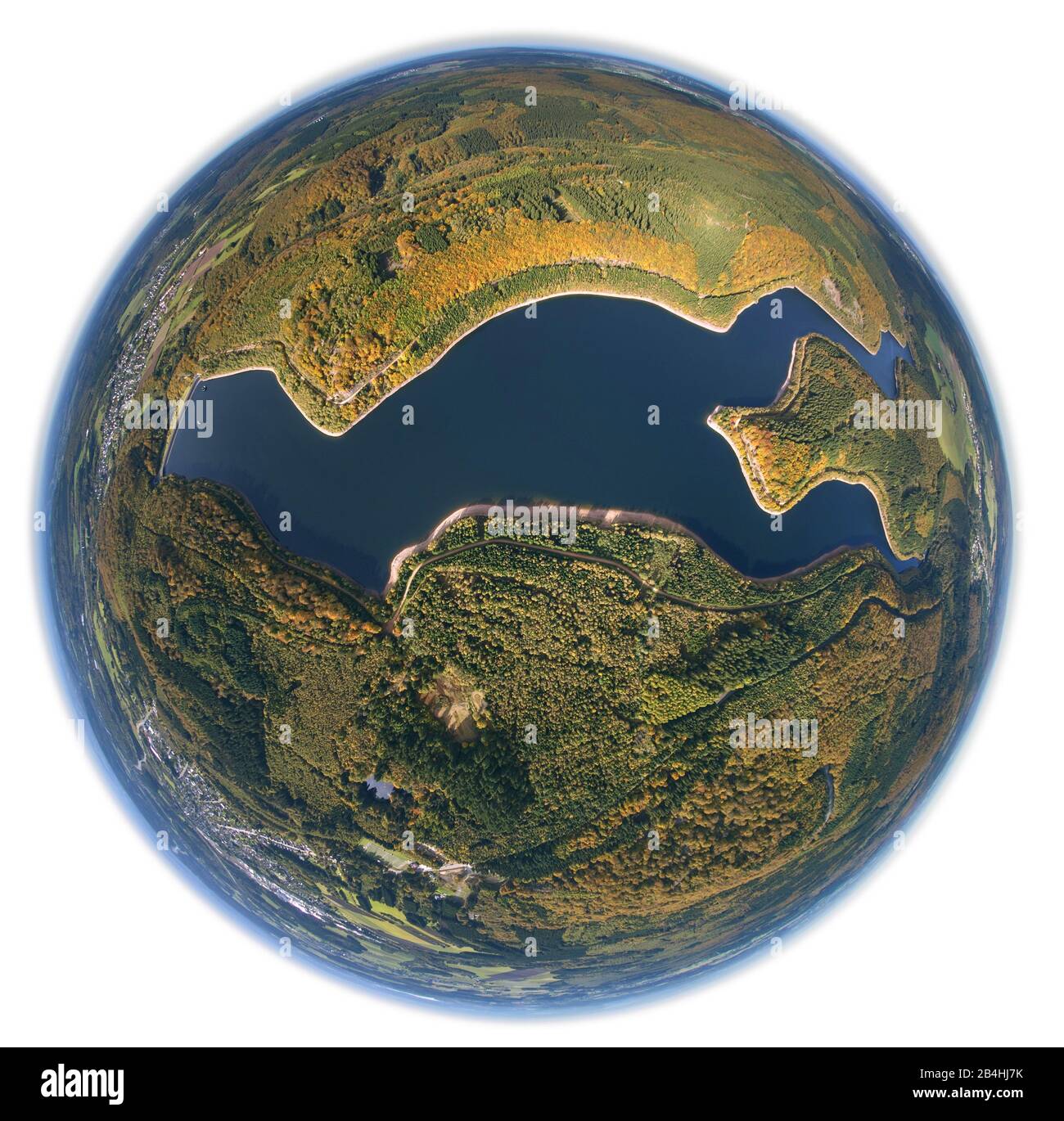 , lac de stockage Primstalsperre à Nonnweiler, 18.10.2012, vue aérienne, Allemagne, Sarre, Nonnweiler Banque D'Images