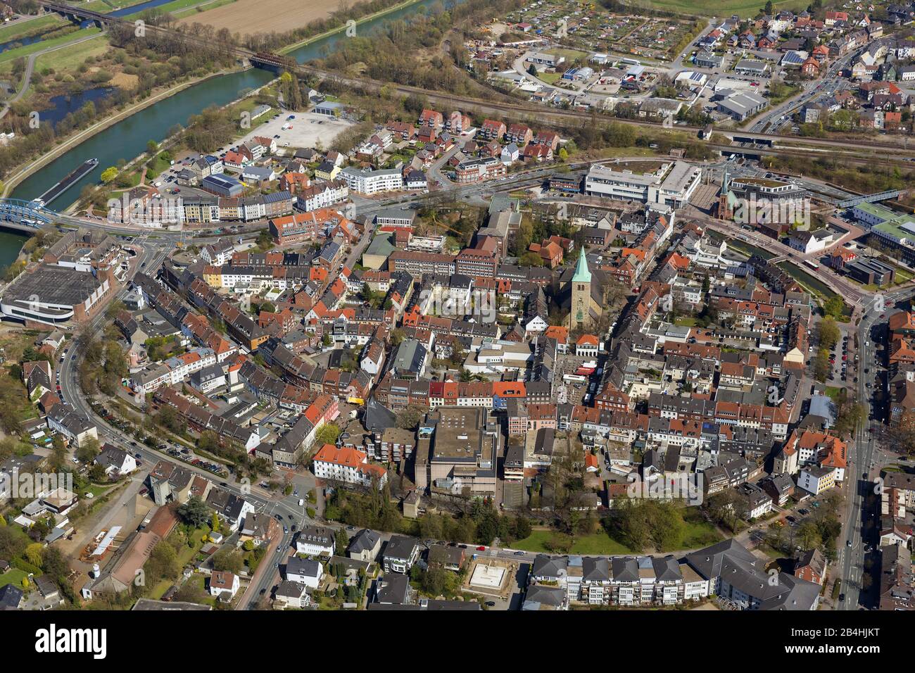 , centre ville de Dorsten à Wesel-Datteln-Kanal, 22.04.2013, vue aérienne, Allemagne, Rhénanie-du-Nord-Westphalie, région de la Ruhr, Dorsten Banque D'Images