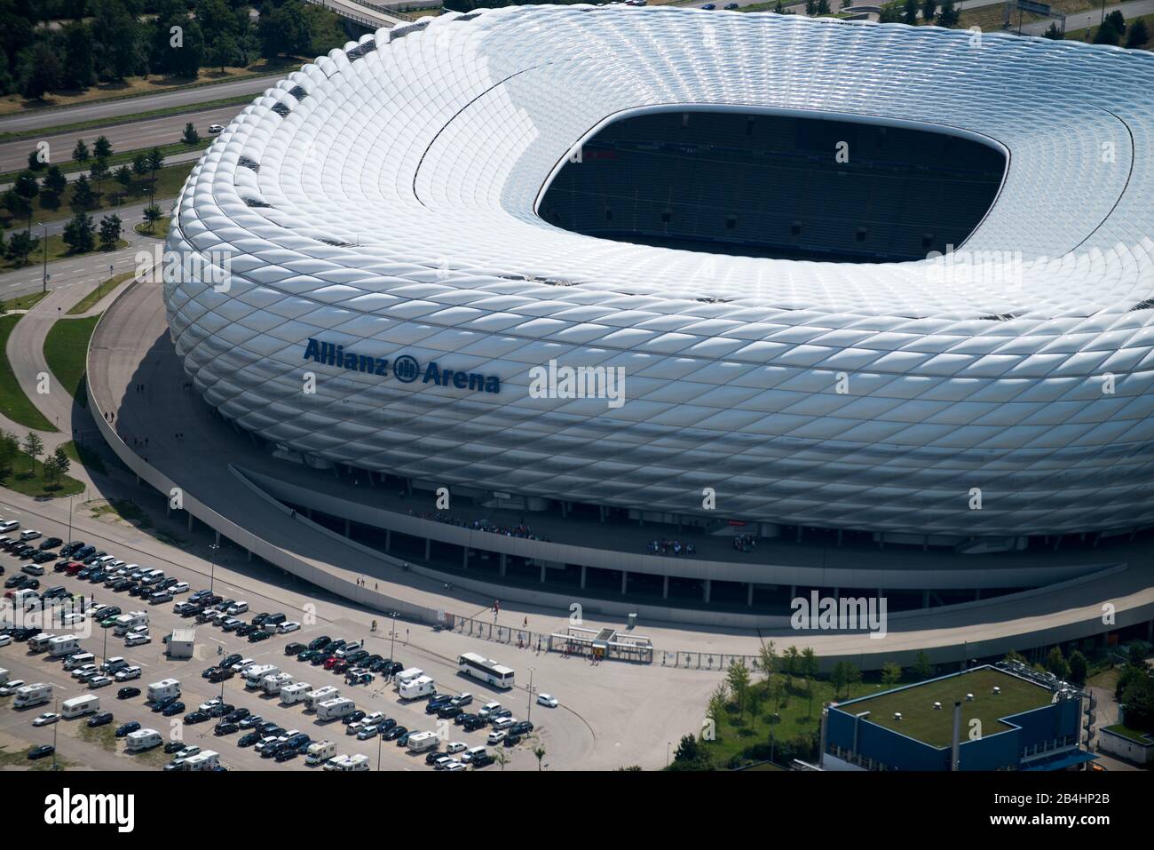 Vue aérienne sur AllianzArena, stade de football, FC Bayern Munich Banque D'Images