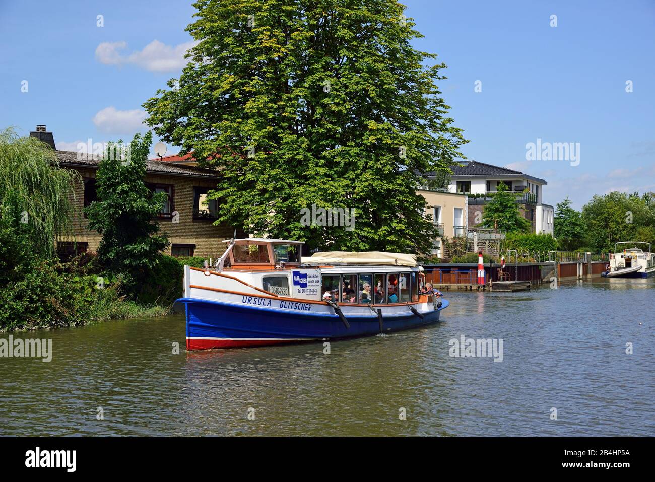 Europe, Allemagne, Basse-Saxe, Buxtehude, Hambourg zone métropolitaine, Este, port, vivre sur l'eau, barge, Banque D'Images