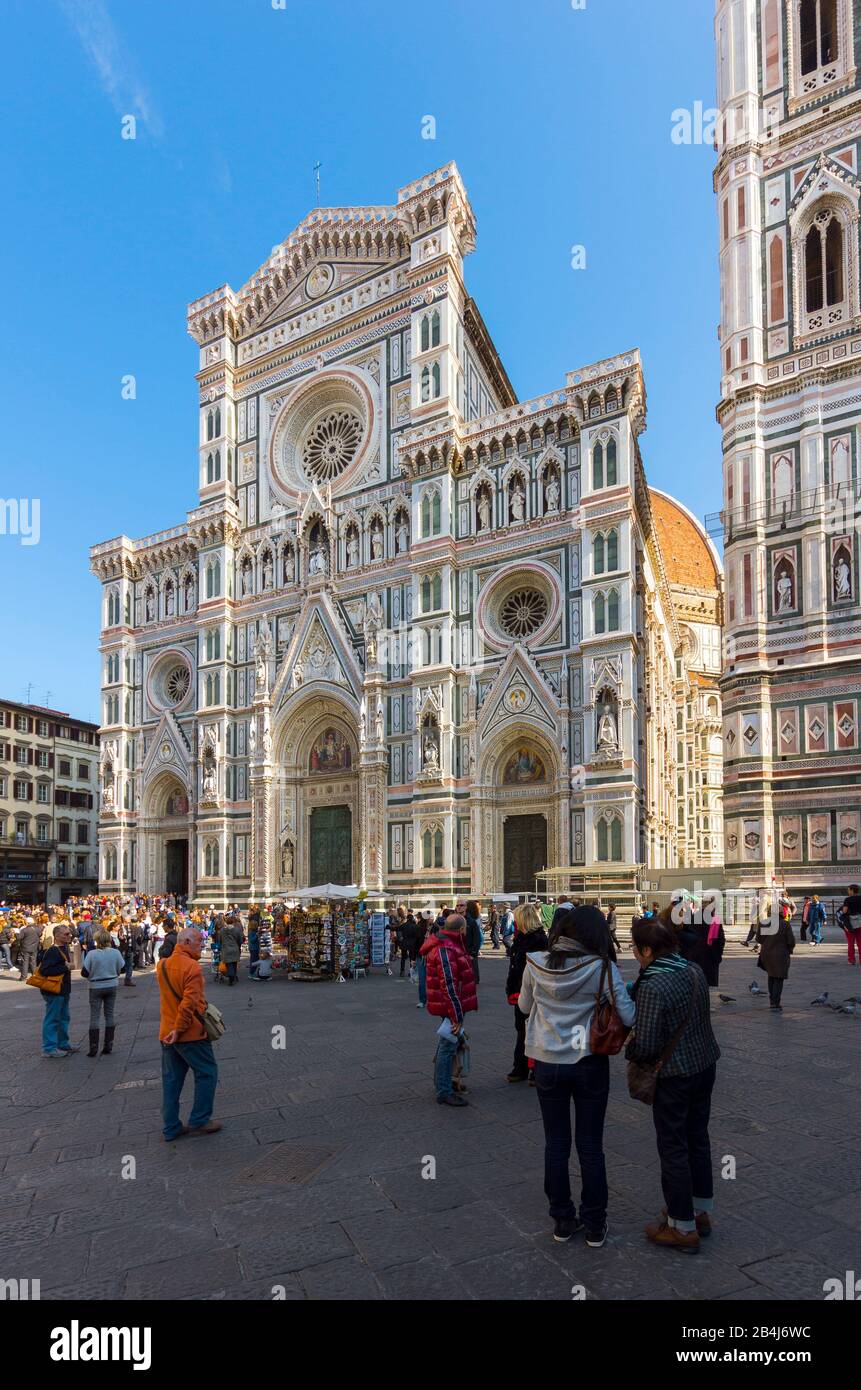 Italie, Florence, cathédrale 'San Maria del Fiore', façade ouest, 'Campanile de Giotto' = 'Campanile di Giotto' Banque D'Images