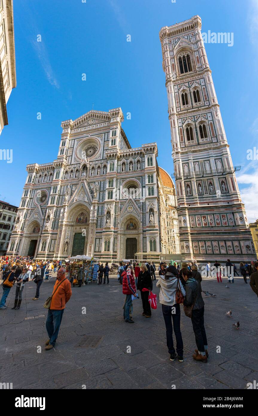 Italie, Florence, cathédrale 'San Maria del Fiore', façade ouest, 'Campanile de Giotto' = 'Campanile di Giotto' Banque D'Images
