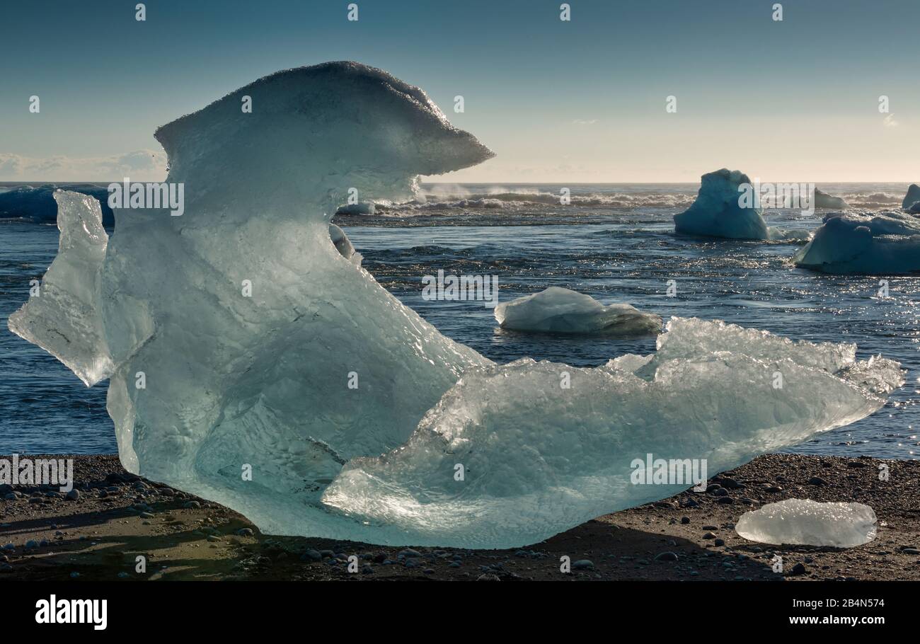 Islande, Jökulsárlón, lac glaciaire, parc national de Skaftafell, Höfn, sud-est de l'Islande, lagune de glacier Banque D'Images