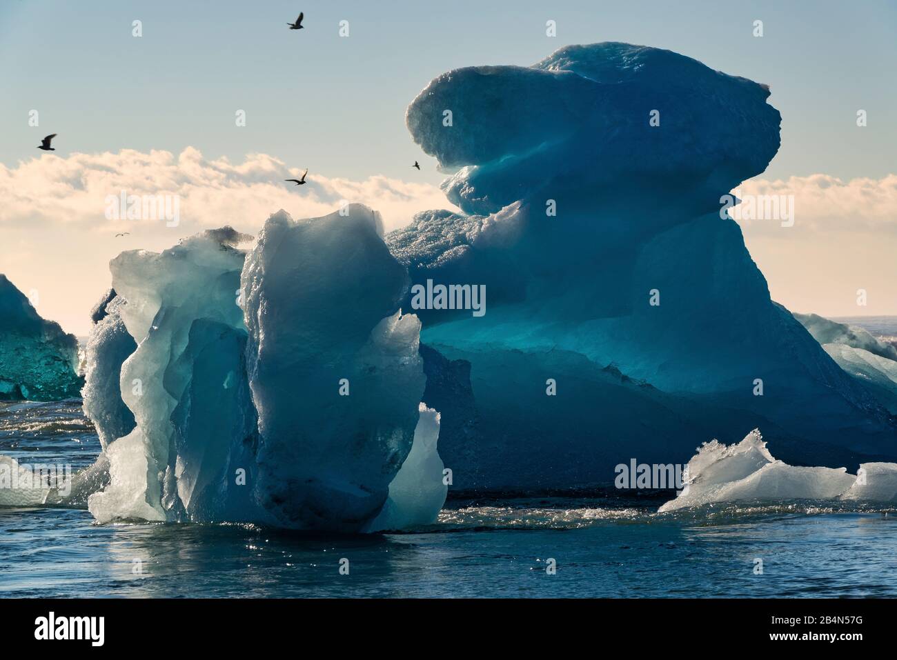 Islande, Jökulsárlón, lac glaciaire, parc national de Skaftafell, Höfn, sud-est de l'Islande, lagune de glacier Banque D'Images