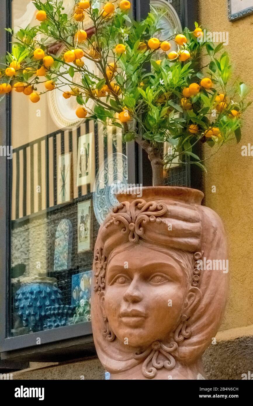 Pot En Céramique, Taormine, Italie Du Sud, Europe, Sicile, Italie Banque D'Images