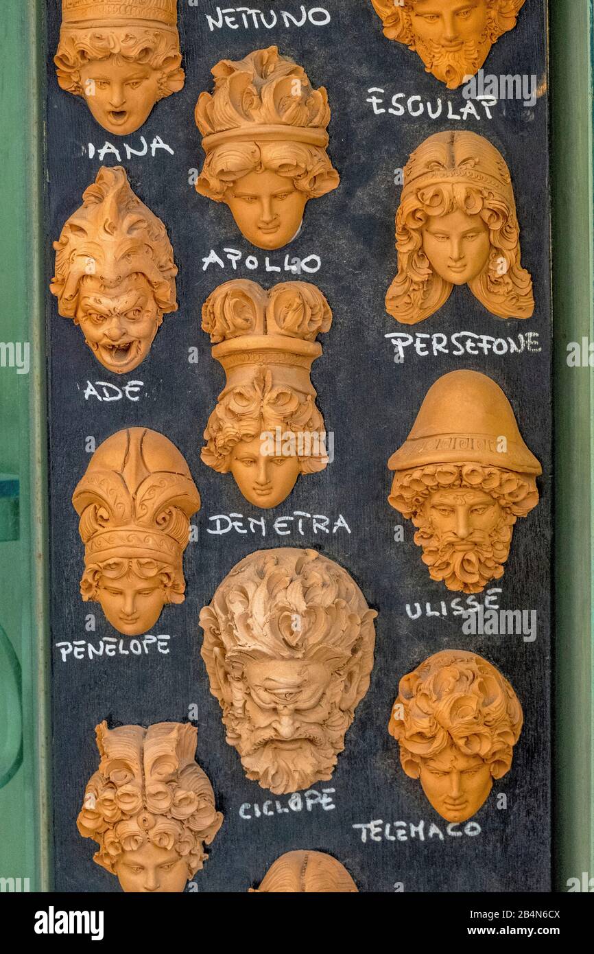 Déesses et visage de la mythologie romaine et grecque, Taormine, Italie du sud, Europe, Sicile, Italie Banque D'Images