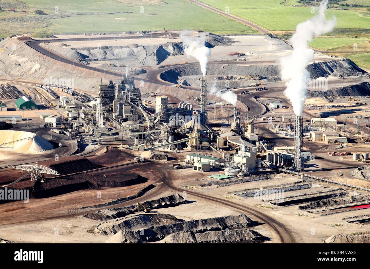 Vue aérienne de l'usine de traitement de la mine de phosphate Monsanto, près de Soda Springs Idaho. Banque D'Images