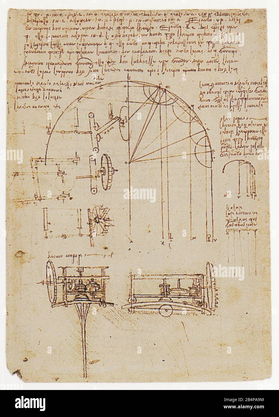 Léonard de Vinci. Études sur les caustiques de réflexion et les dispositifs  pour fabriquer des miroirs paraboliques.1503-1505 Photo Stock - Alamy