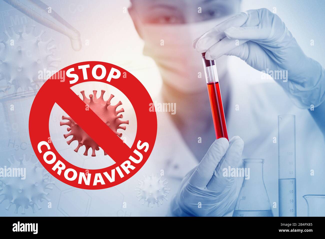 Le concept de risque de coronavirus et de risque pour la santé publique. Arrêter le coronovirus. Concept médical pandémique avec cellules dangereuses. Illustration tridimensionnelle. Banque D'Images