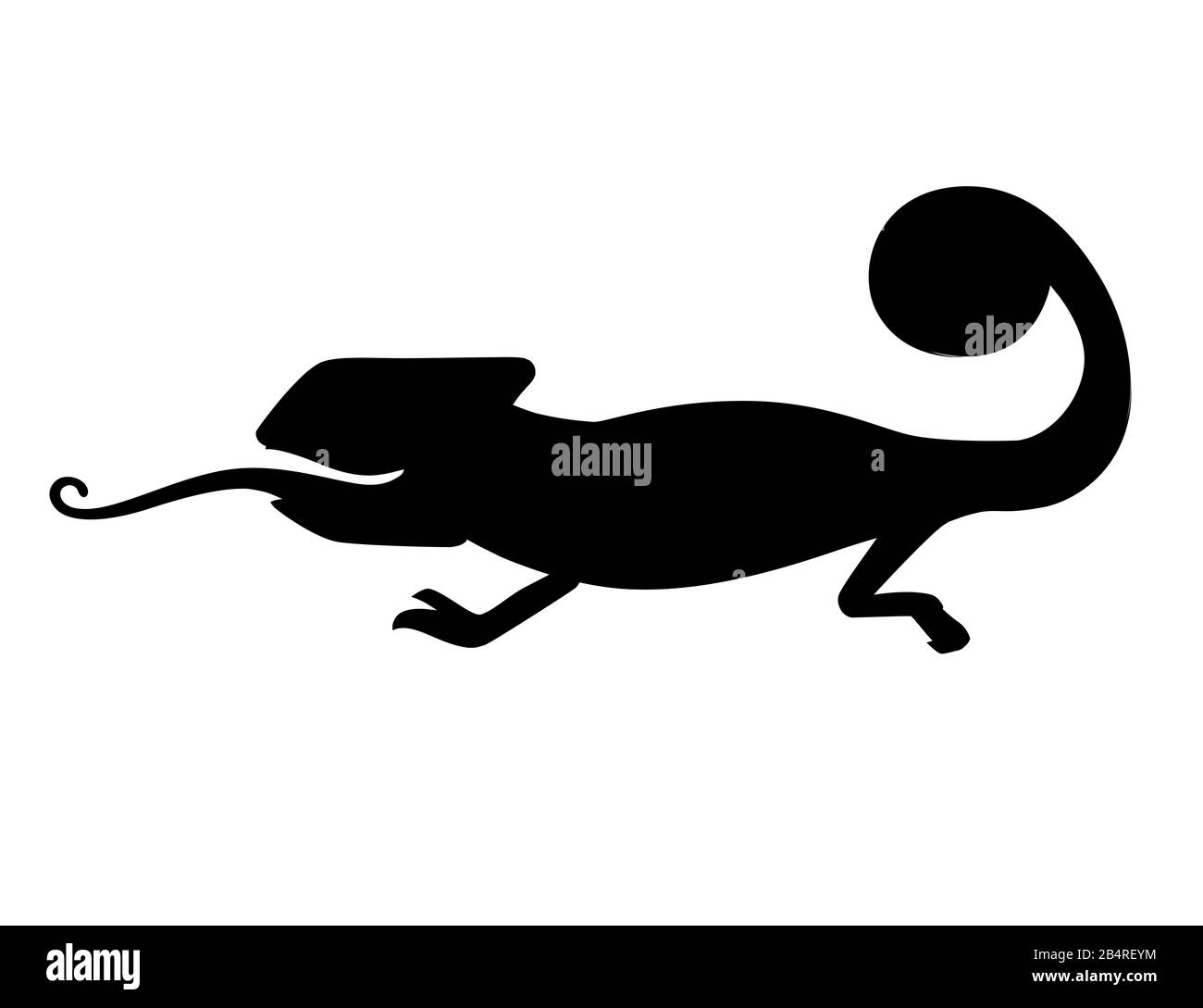 Silhouette noire mignon petit caméléon lézard dessin animal dessin vectoriel plat isolé sur fond blanc. Illustration de Vecteur