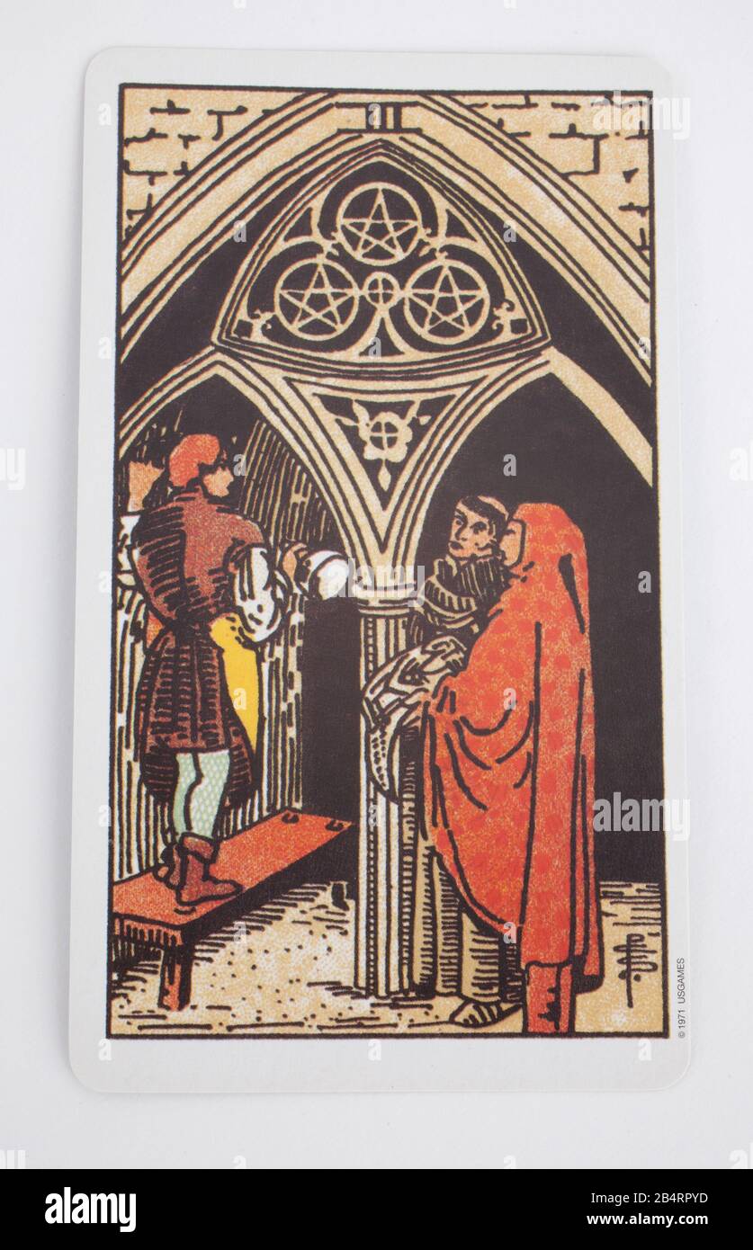 Les Trois Pentacules Tarot Card Banque D'Images