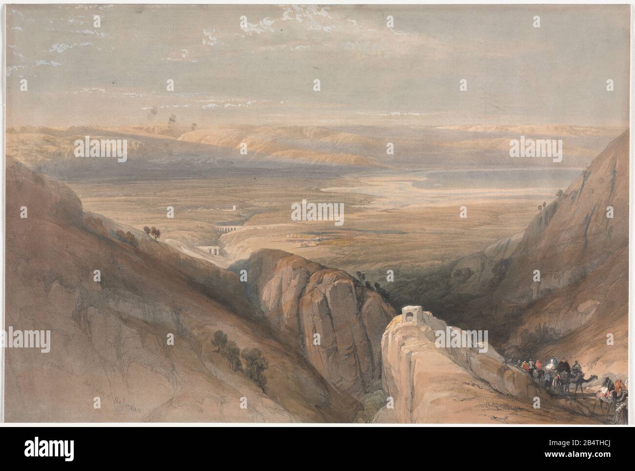 Descente de la vallée du Jourdain 1839 lithographie de couleur par David Roberts (1796-1864). Une réimpression de gravure de Louis Haghe a été publiée dans un livre intitulé « The Holy Land, Syrie, Idumea, Arabie, Egypte et Nubia. En 1855 par D. Appleton & Co., 346 & 348 Broadway à New York. Banque D'Images