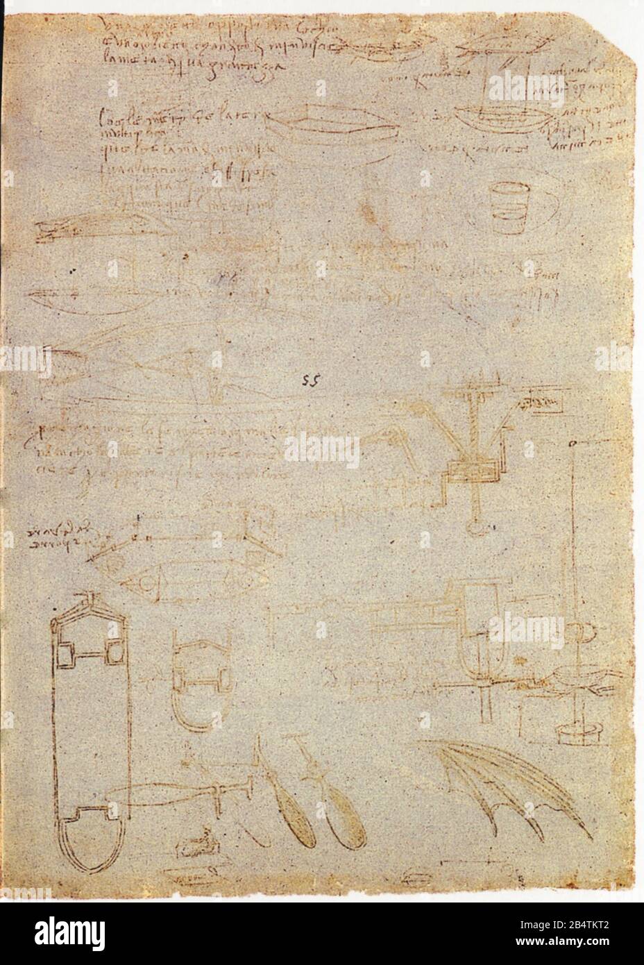 Léonard de Vinci. Études pour bateau sous-marin. 1485-1487 Banque D'Images
