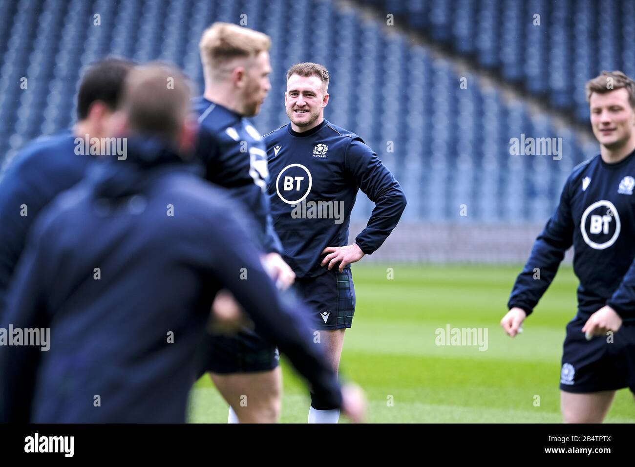 Edinburgh, BT Murrayfield, Royaume-Uni. 7 mars 2020. Scotland Team Captains Run, Édimbourg Légende : le capitaine écossais Stuart Hogg pendant la course des capitaines, les joueurs de l'équipe écossaise, se réchauffent la veille du match des 6 nations contre la France. Samedi 07 mars 2020 à BT Murrayfield. ( Crédit: Rob Gray/Alay Live News Banque D'Images