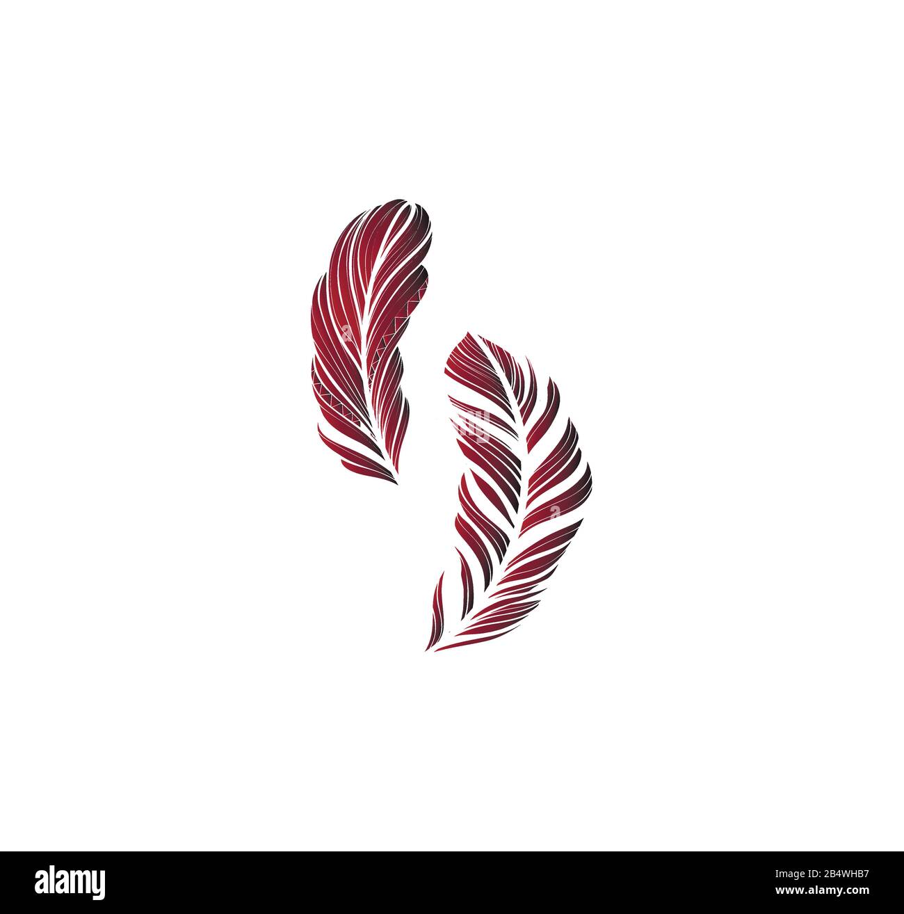 Deux plumes rouges logo gadient isolé Illustration de Vecteur