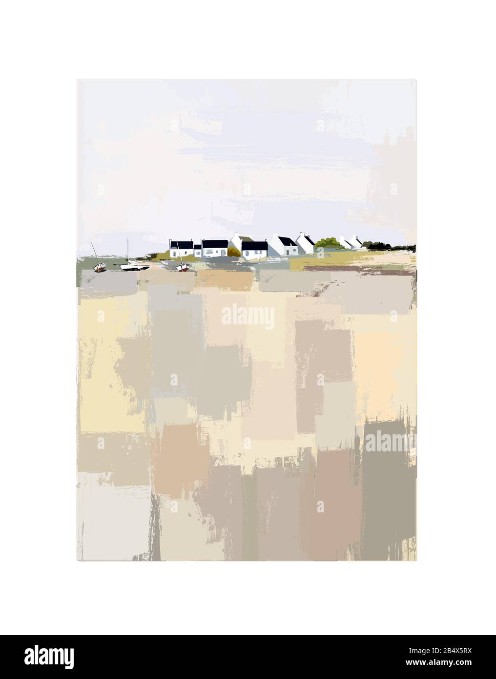 Paysage breton dans le style de peinture de couteau - illustration vectorielle (Idéal pour l'impression sur tissu ou papier, affiche ou papier peint, décoration de maison) terres Illustration de Vecteur