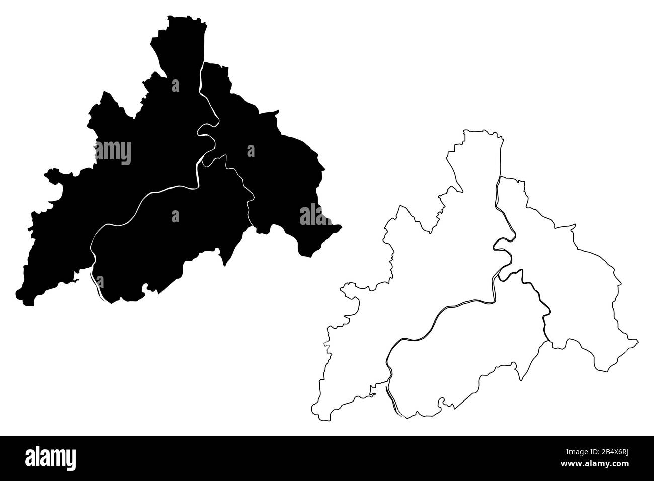 Banja Luka City (Bosnie-Herzégovine, Bosnie-Herzégovine, Republika Srpska) illustration vectorielle, esquisse de griffonnage carte de la ville de Banjaluka Illustration de Vecteur