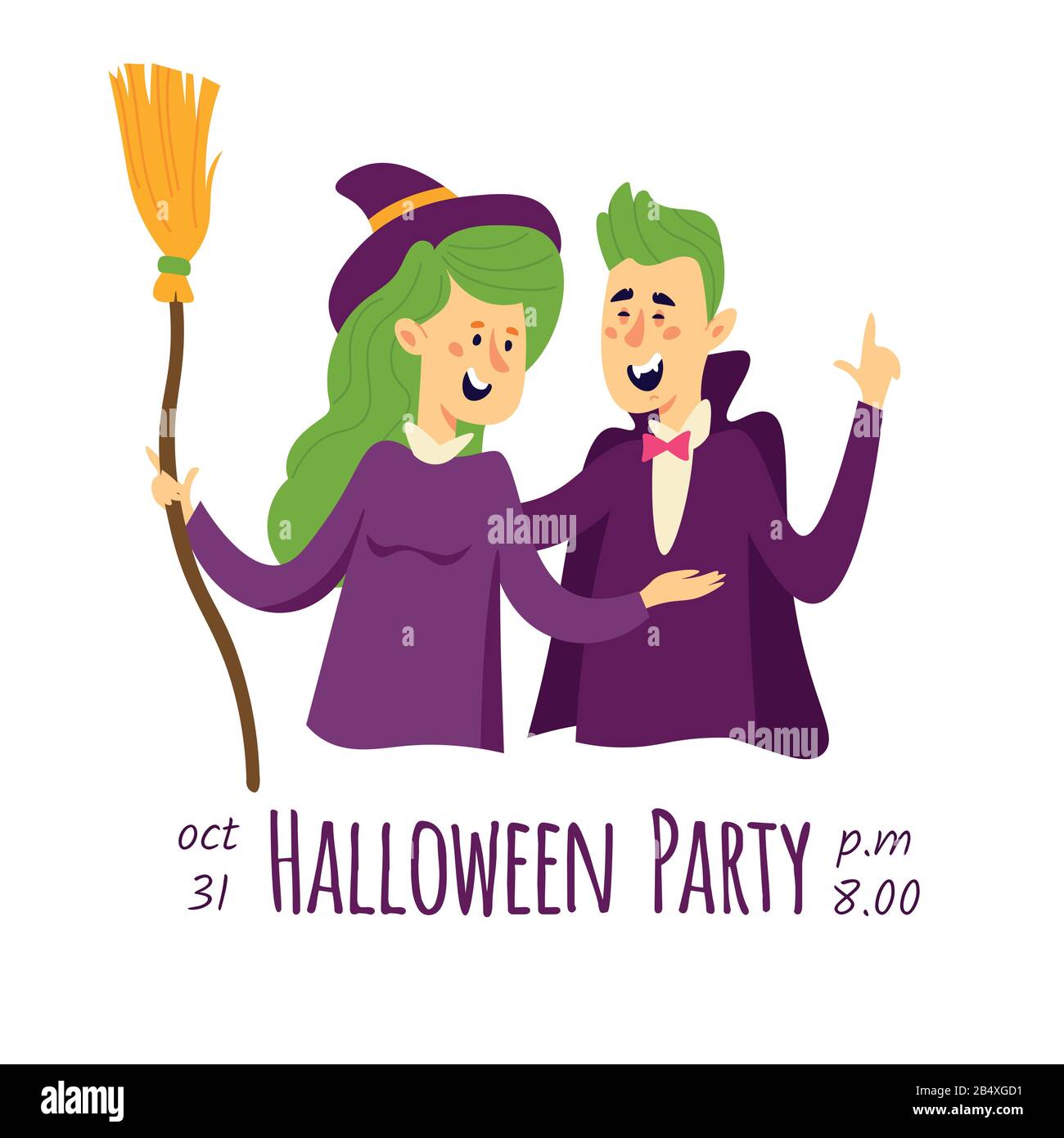 Invitation à Halloween avec des gens dans différents costumes de carnaval Illustration de Vecteur