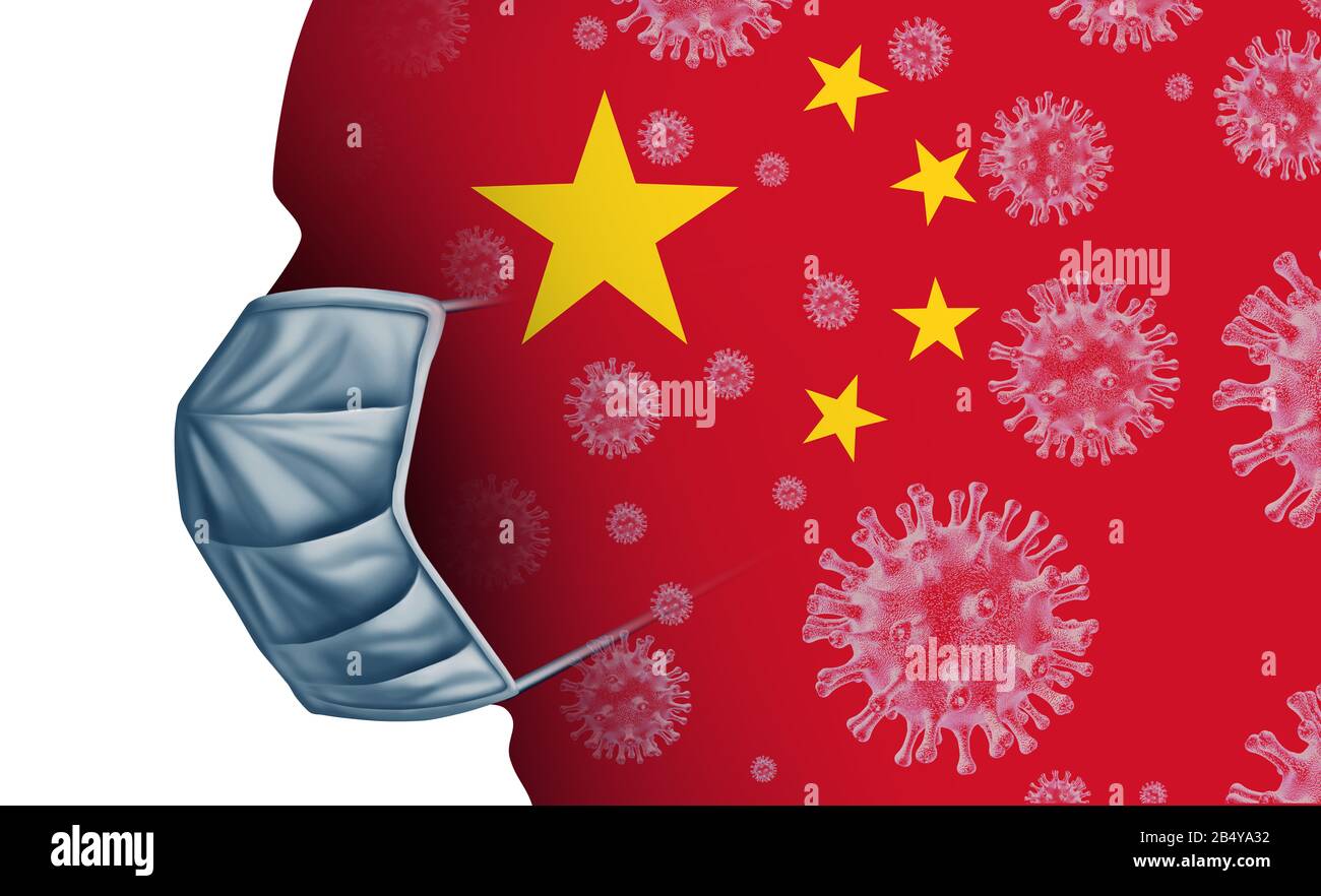 L'épidémie de grippe en Chine et la maladie respiratoire contagieuse chinoise comme coronavirus se propagent ou la crise médicale de l'influenza comme cas dangereux de grippe. Banque D'Images